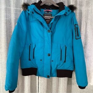 Point Zero Winter Teal Ski Down Coat Jacket with Black Trim detachable hood